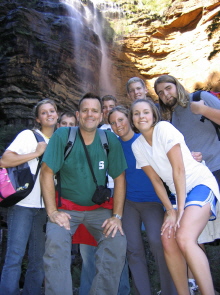 Group picture in front of falls